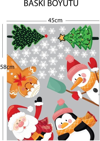 Yılbaşı Noel Baba, Penguen, Kardan Adam, Kurabiye Adam Cam, Duvar, Kapı Sticker modelleri