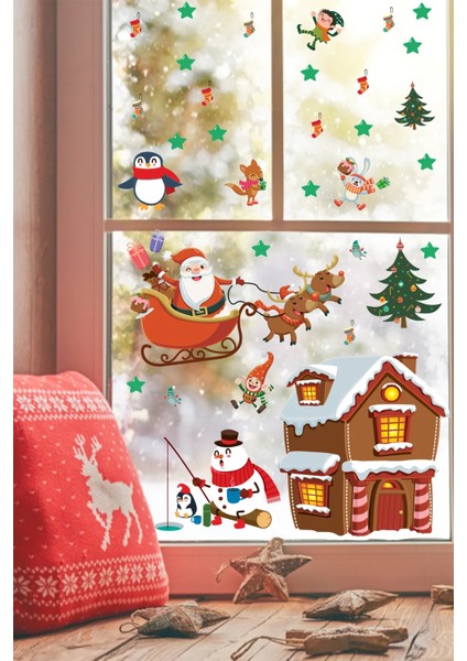 Yılbaşı Sticker Noel Baba Geyikler Kardan Adam Penguenler ve Yılbaşı Süsleri fiyatları