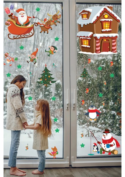 Yılbaşı Sticker Noel Baba Geyikler Kardan Adam Penguenler ve Yılbaşı Süsleri modelleri