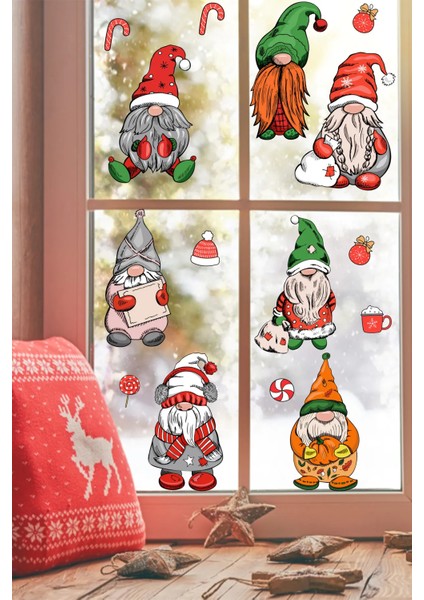 Yılbaşı Cüceler Yılbaşı Süsleri Pencere, Duvar Sticker Seti