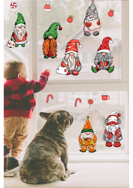 Yılbaşı Cüceler Yılbaşı Süsleri Pencere, Duvar Sticker Seti modelleri
