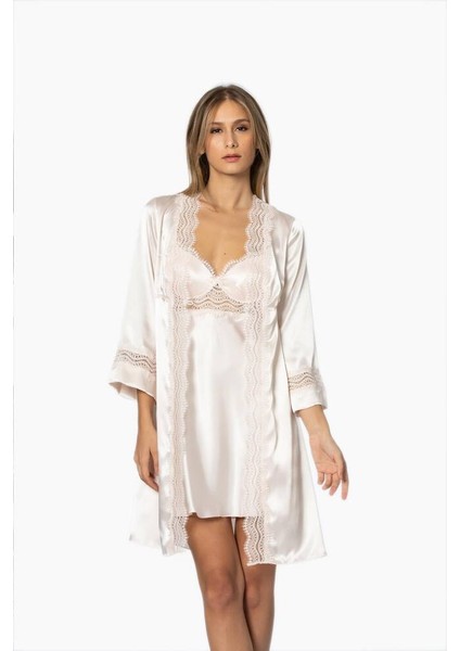 Saten Gecelik Sabahlık Pijama Takım Şort Takım 6'lı Gelin Çeyiz Seti 6010