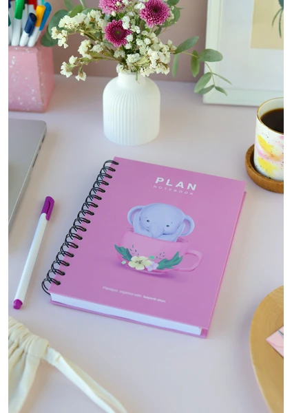 Deep Notebook Süresiz Planlayıcı Ajanda A5 Spiralli Kupa İçerisinde Fil Maskot Tasarımı