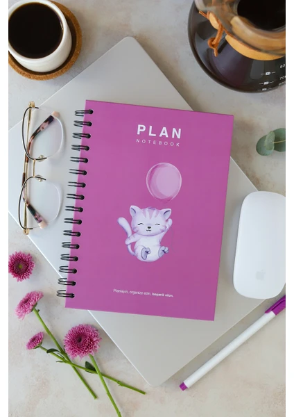 Deep Notebook Süresiz Planlayıcı Ajanda A5 Spiralli Bolonlu Kedi Maskot Tasarımı