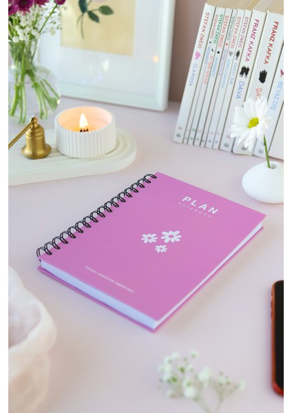 Deep Notebook Süresiz Planlayıcı Ajanda A5 Spiralli Pembe Çiçek Renkli Tasarım