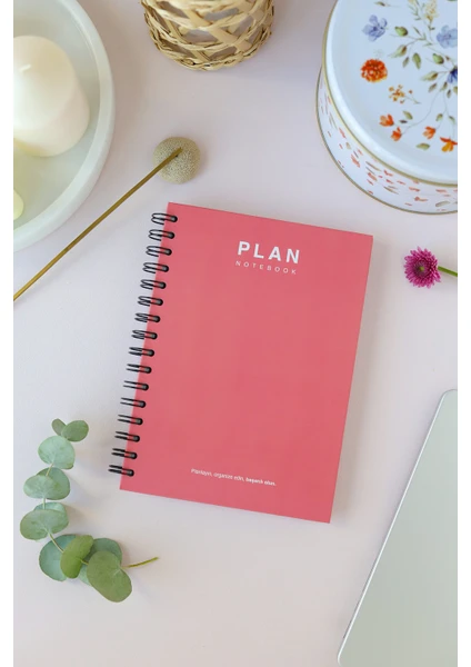 Deep Notebook Süresiz Planlayıcı Ajanda A5 Spiralli Pembe Renk Klasik Tasarım