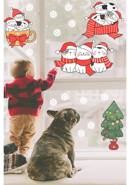 Sevimli Yaramaz Kediler Temalı Yılbaşı Pencere Sticker Seti Çocuk Bebek Odası fiyatları