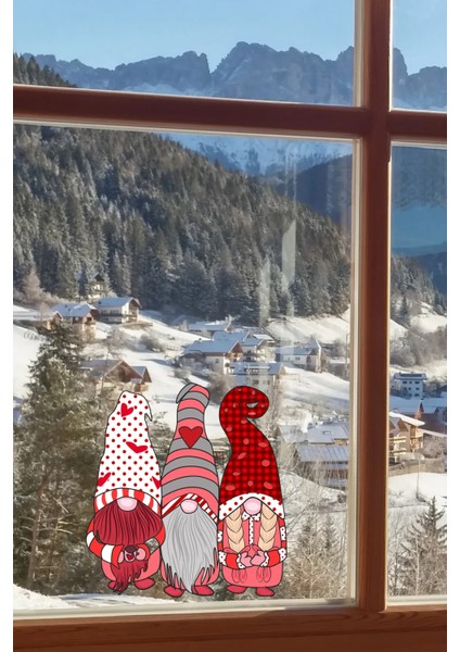 Yılbaşı Cüceler Pencere, Duvar Sticker Yılbaşı Özel Sevimli Cüceler Sticker fırsatları