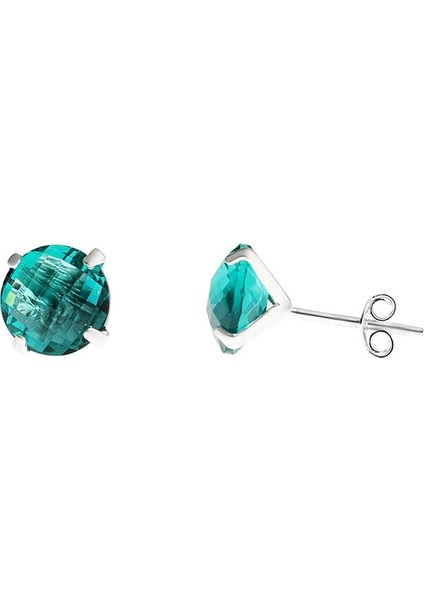 Turkuaz Zirkon Taşlı Oval Tasarım 925 Ayar Gümüş Kadın Küpe