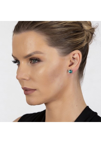 Turkuaz Zirkon Taşlı Oval Tasarım 925 Ayar Gümüş Kadın Küpe fırsatları