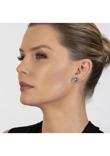 Turkuaz Zirkon Taşlı Oval Tasarım 925 Ayar Gümüş Kadın Küpe indirimleri