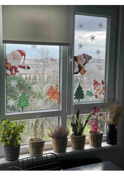 Yılbaşı Noel Baba, Penguen, Kardan Adam, Kurabiye Adam Cam, Duvar, Kapı Sticker fiyatları