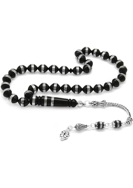 925 Ayar Gümüş Püsküllü Çift Sıra Sarmal Metal İşlemeli İstanbul Kesim Kuka Tesbih