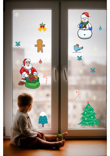 Yılbaşı Noel Baba ve Kardan Adam Temalı Cam Duvar Sticker fiyatları