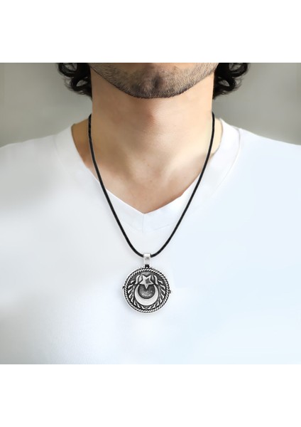 Ayyıldız Temalı Açılır Kapaklı İçinde Ayetel Kürsi Yazılı 925 Ayar Gümüş Dua Kolye