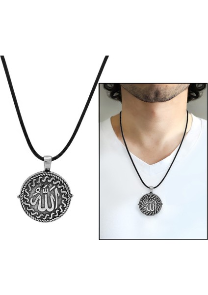 Üzerinde Arapça "Allah" İçinde Ayetel Kürsi Yazılı 925 Ayar Gümüş Dua Kolye