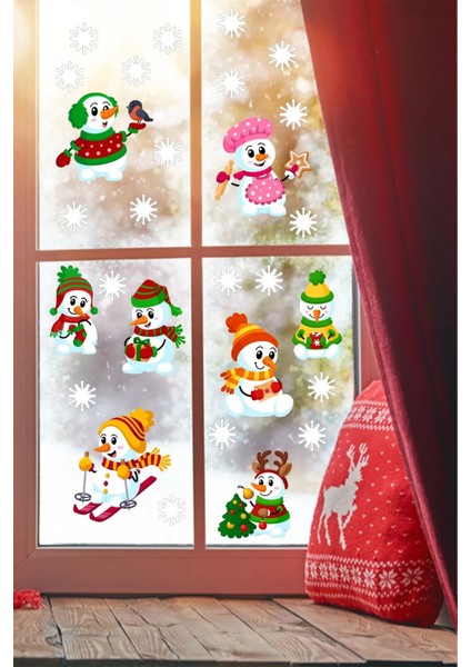 Sevimli Kardan Adamlar ve Kar Taneleri Yılbaşı Pencere Duvar Sticker fiyatları