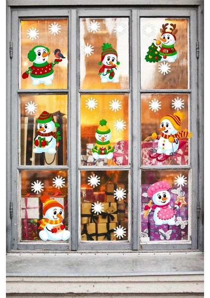 Sevimli Kardan Adamlar ve Kar Taneleri Yılbaşı Pencere Duvar Sticker fırsatları