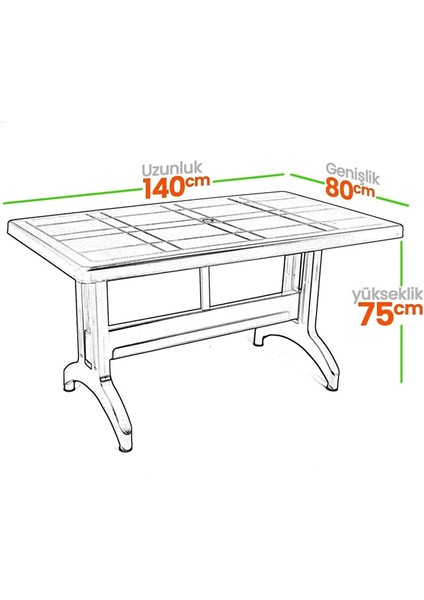 80X140CM Diamond Katlanır Ayaklı 6 Kişilik Bahçe Balkon Teras Masa Takımı Badem Renk