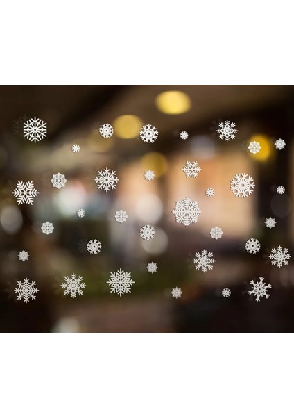 Yeni Yıl Kar Taneleri Cam Duvar Sticker Seti - Yılbaşı Seti