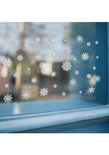 Yeni Yıl Kar Taneleri Cam Duvar Sticker Seti - Yılbaşı Seti modelleri