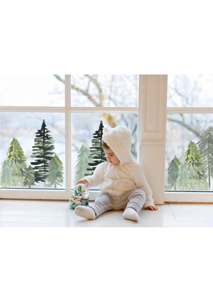 Yeni Yıl Çam Ağaçları Cam Duvar Sticker Setleri - Yılbaşı Seti