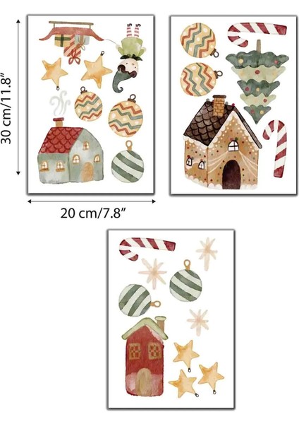 Yeni Yıl Yılbaşı Ağaçları ve Evleri Cam Duvar Sticker Seti - Yılbaşı Seti fiyatları