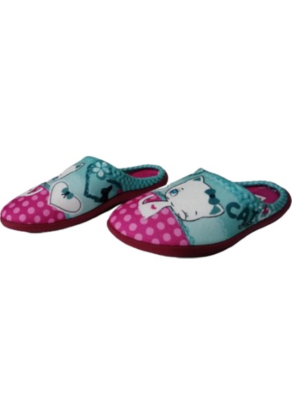 Kız Çocuk Mavi-Pembe Kedi Figürlü Ev Içi Ultra Hafif Kaymaz Taban Kız Çocuk Terliği GZRTR5288