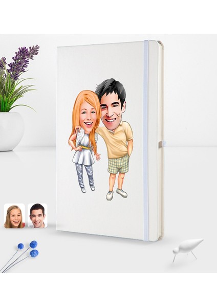 Kişiye Özel Sevgililer Karikatürlü Beyaz Termo Deri Defter 16X24CM Model 98 fiyatları