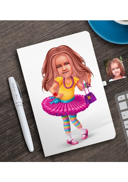Kişiye Özel Kız Çocuk Karikatürlü Beyaz Defter ve Kalem Hediye Seti-11 fiyatları