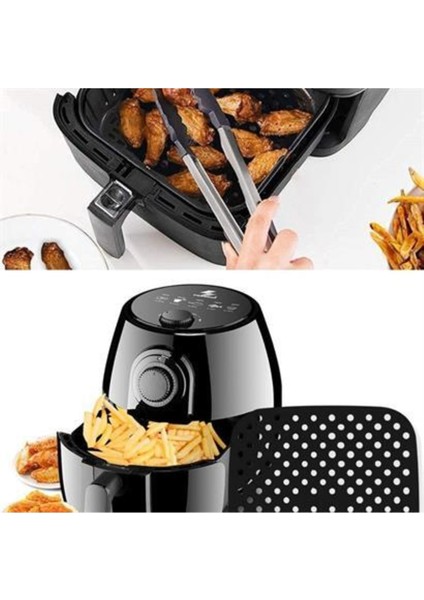 Airfryer Kare Model Pişirme Matı Kırmızı ve Kare Model Pişirme Matı Siyah 21,5cm