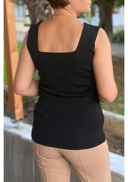 Büyük Beden Siyah Kare Yaka Triko Bluz fırsatları