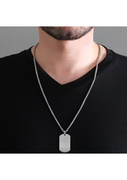 Oval Tasarım Kişiye Özel İsim Yazılı Silver Renk Çelik Erkek Kolye