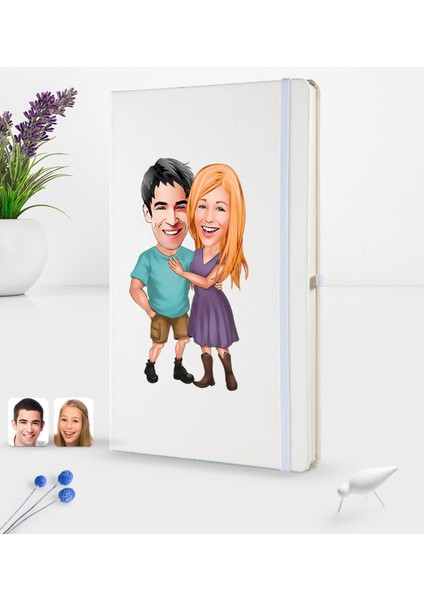Kişiye Özel Sevgililer Karikatürlü Beyaz Termo Deri Defter 16X24CM Model 80 fiyatları