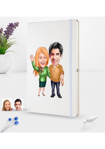 Kişiye Özel Sevgililer Karikatürlü Beyaz Termo Deri Defter 16X24CM Model 110 fiyatları