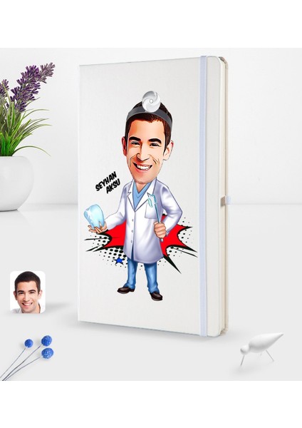 Kişiye Özel Erkek Diş Hekimi Karikatürlü Beyaz Termo Deri Defter 16X24CM Model 3 fiyatları