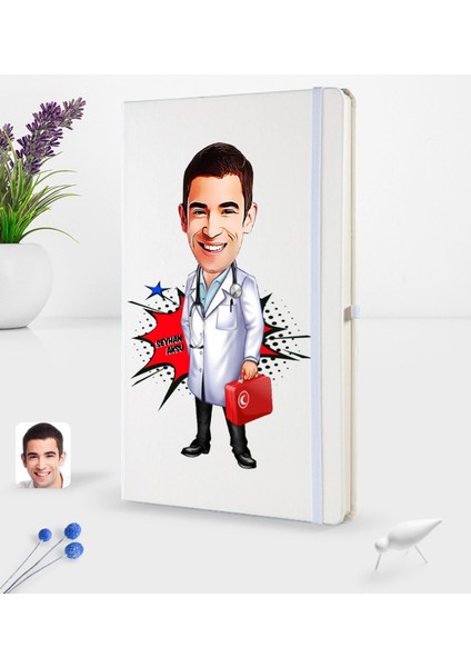 Kişiye Özel Erkek Doktor Karikatürlü Beyaz Termo Deri Defter 16X24CM Model 4 fiyatları