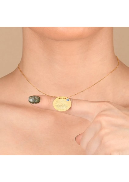 Nazar Boncuklu Ayetel Kürsi Yazılı 925 Ayar Sarı Renk Gümüş Sevgiliye,anneye,arkadaşa Kolye