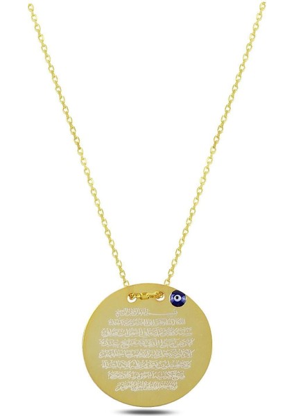Nazar Boncuklu Ayetel Kürsi Yazılı 925 Ayar Sarı Renk Gümüş Sevgiliye,anneye,arkadaşa Kolye fırsatları