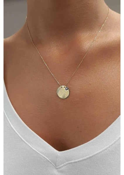 Nazar Boncuklu Ayetel Kürsi Yazılı 925 Ayar Sarı Renk Gümüş Sevgiliye,anneye,arkadaşa Kolye indirimleri