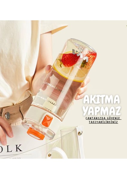 Tkk 450ML Taşıma Kulplu Kilitlenebilir Kapak Ölçü Skalalı Rahat Içim Tritan Spor Matara