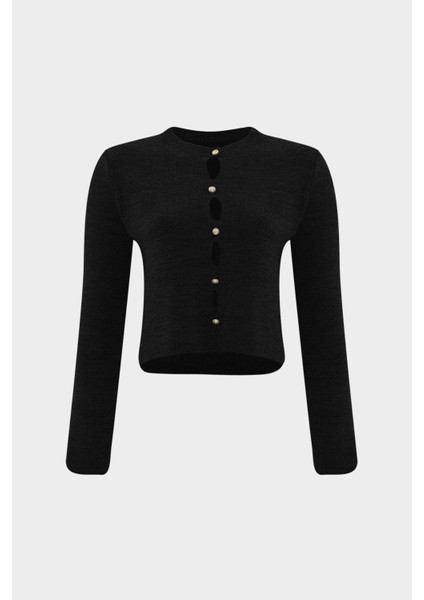 AÇELYAOKCU Bisiklet Yaka Cut Out Düğme Detaylı Slim Kadın Triko Kazak