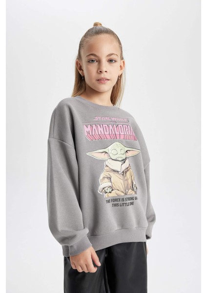 Kız Çocuk Star Wars-Mandalorian Bisiklet Yaka İçi Yumuşak Tüylü Kalın Sweatshirt B4716A823WN
