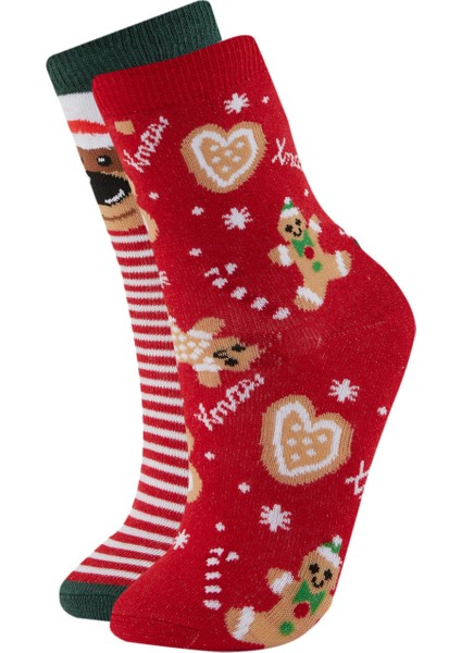Kız Çocuk Yılbaşı Temalı 2'li Pamuklu Uzun Çorap B5362A8NS
