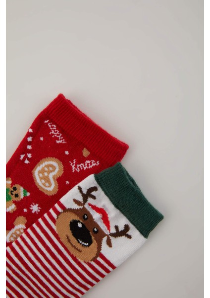 Kız Çocuk Yılbaşı Temalı 2'li Pamuklu Uzun Çorap B5362A8NS fırsatları