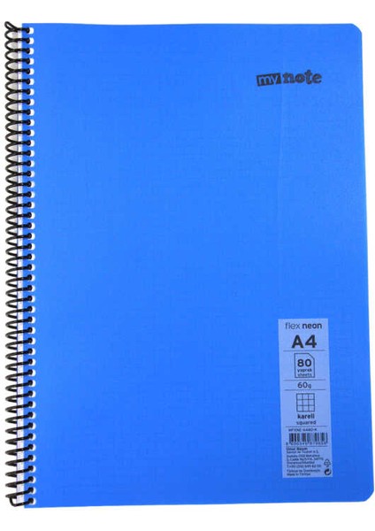 A4 80 Yaprak Spiralli Plastik Neon Kapak Defter