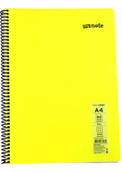 A4 80 Yaprak Spiralli Plastik Neon Kapak Defter