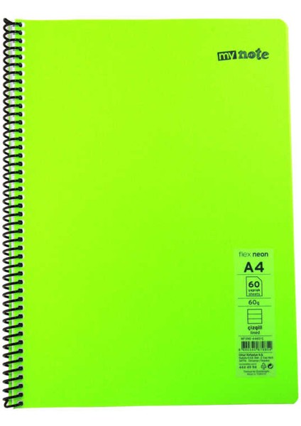 A4 60 Yaprak Spiralli Plastik Neon Kapak Defter
