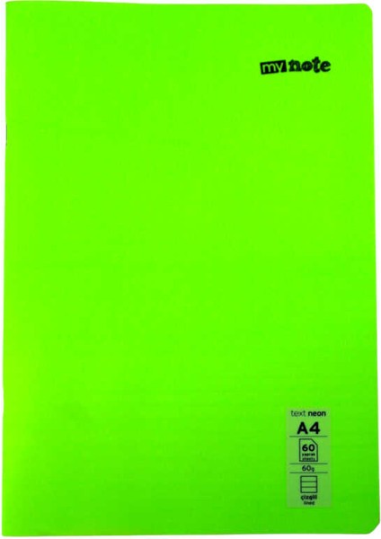 Text Neon A4 60 Yaprak Çizgili Plastik Kapak Defter