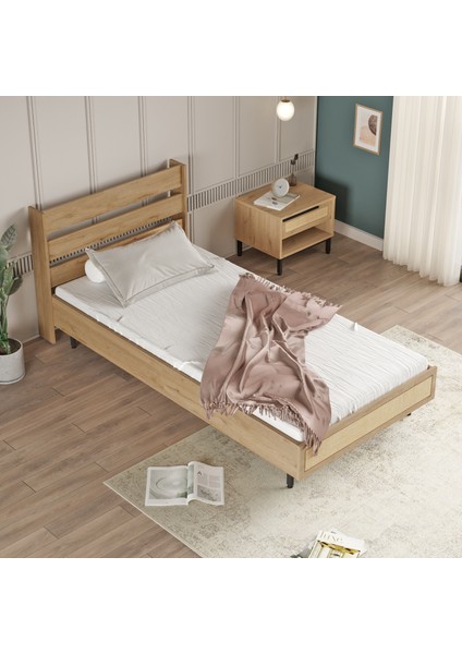 Lidya Tek Kişilik Karyola Metal Ayaklı Uv Baskı 100*200 cm Sepet-Jüt